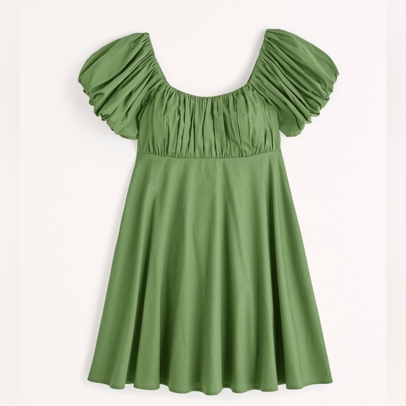Abercrombie Women's Ruched Puff Sleeve Mini Dress in Green XXS Petite - Picture 1 of 6